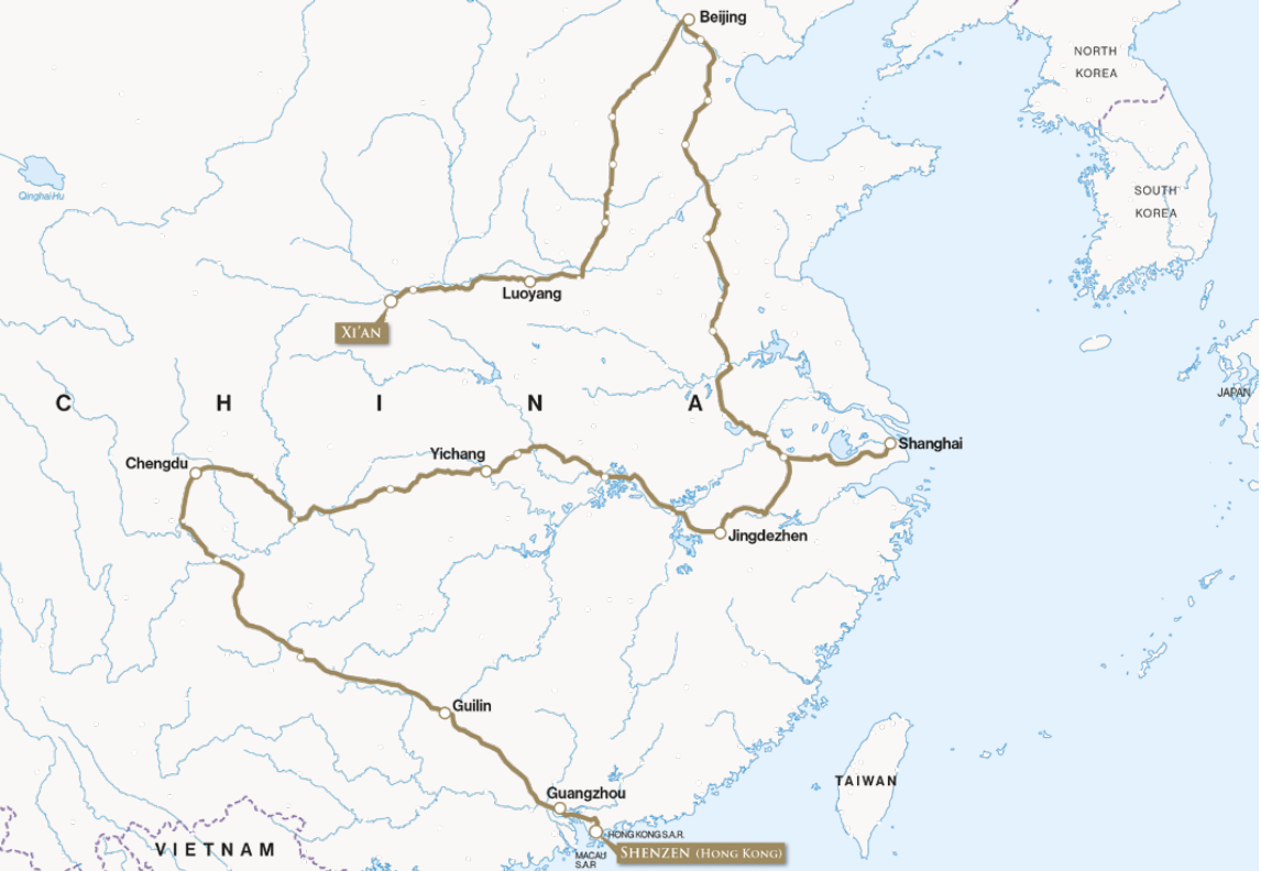 imperial china luxury train tour map
